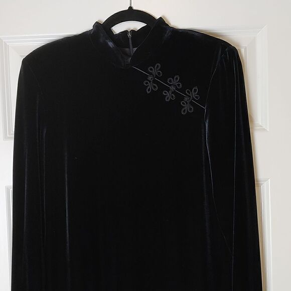 Vintage K C Spencer Mandarin Collar Velvet Maxi Dress Size 12 - Picture 1 of 11